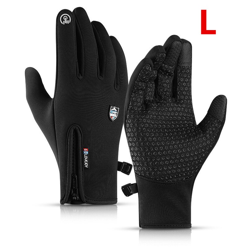 Xiaomi Outdoor Cycling Gloves Winter Warm Fleece Ski Full-finger Gloves Touch Screen Windproof Waterproof Glove for Women Men: Black L