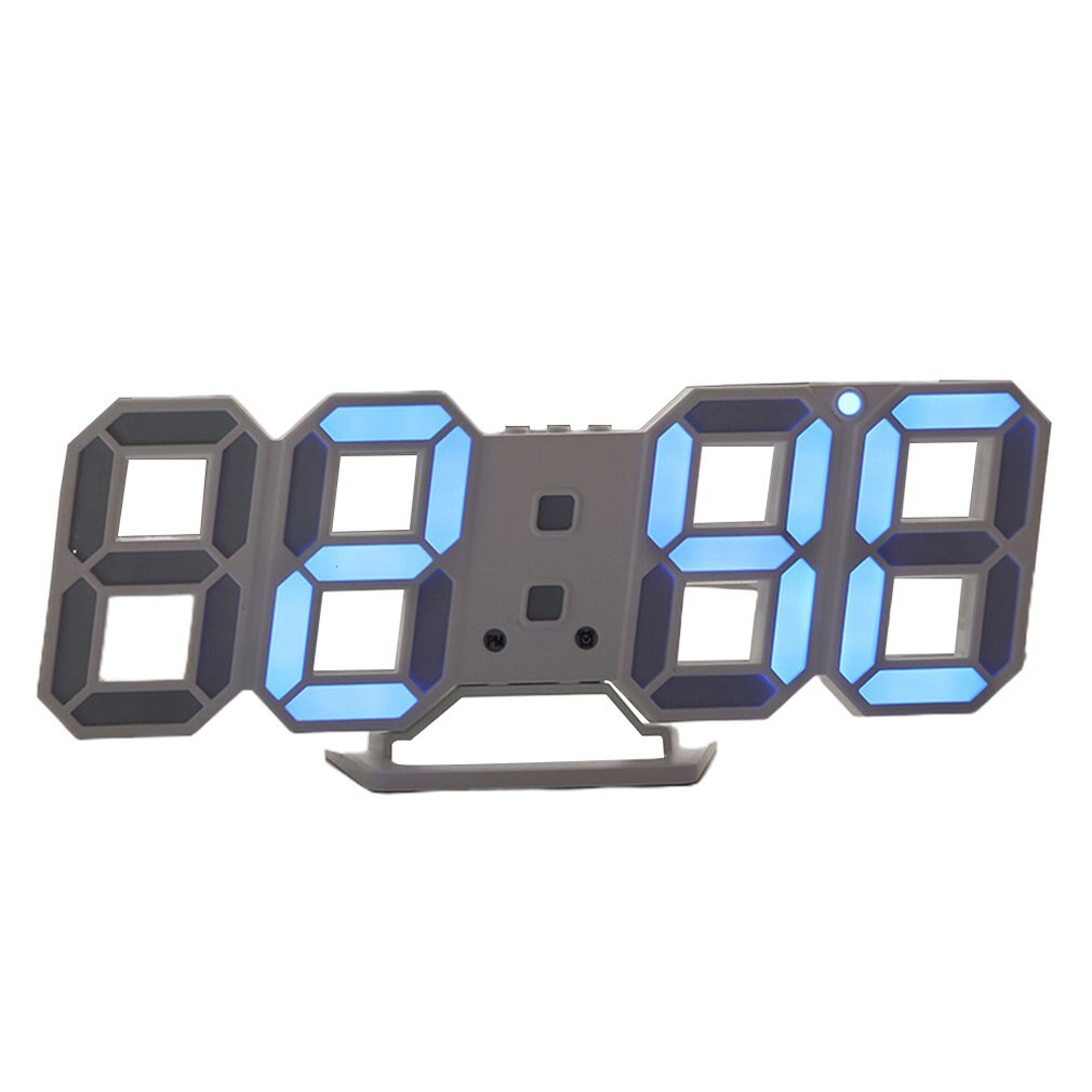 3D Electronic LED Wall Clock Modern Voice Control Digital Table Nightlight Display Hanging Alarm Clock Home Living Room Decor: Blue-gray