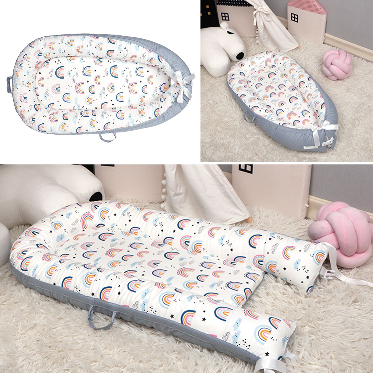 Bærbar spædbørn nyfødt baby liggestol babynest seng til piger drenge bomuld tremmeseng baby børnehave barneseng co-soves seng