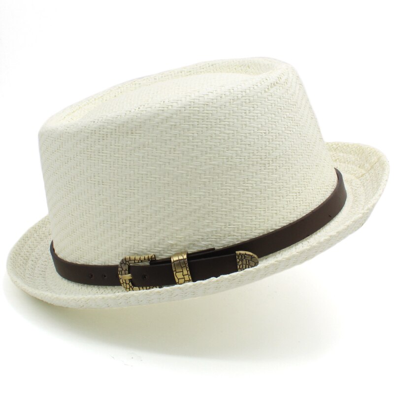 Sombreros de paja para hombre y mujer, Sombrero de paja con de tarta de cerdo, estilo veraniego, Sombrero marinero para playa, Fedora, Trilby, para viajes al aire libre, talla de EE. UU. 7, 1/4, Reino Unido, L: Marfíl