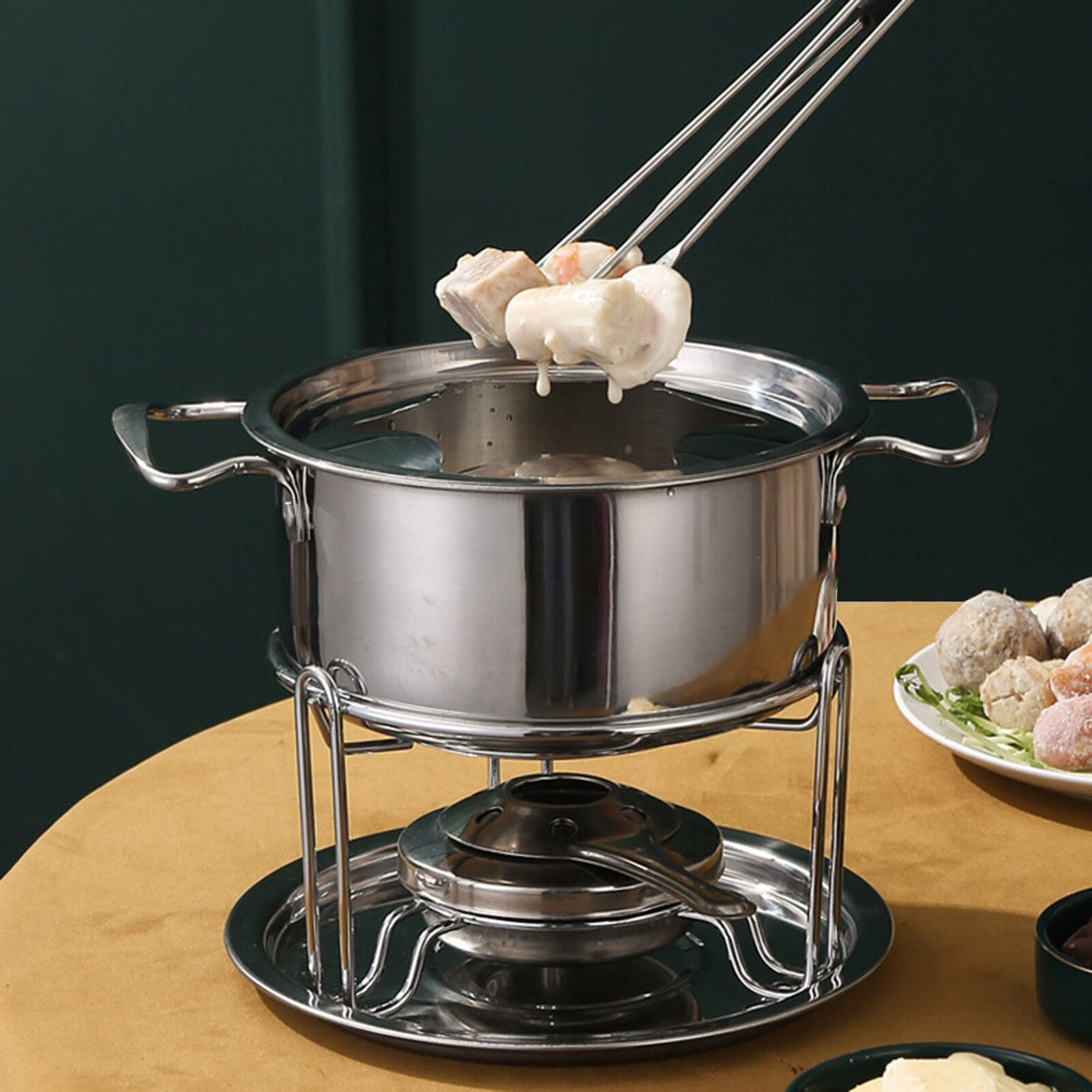 10-Piece Set Multifunctional Stainless Steel Ice Cream Chocolate Cheese Pot Melting Pot Fondue Set Kitchen Tools Accessories