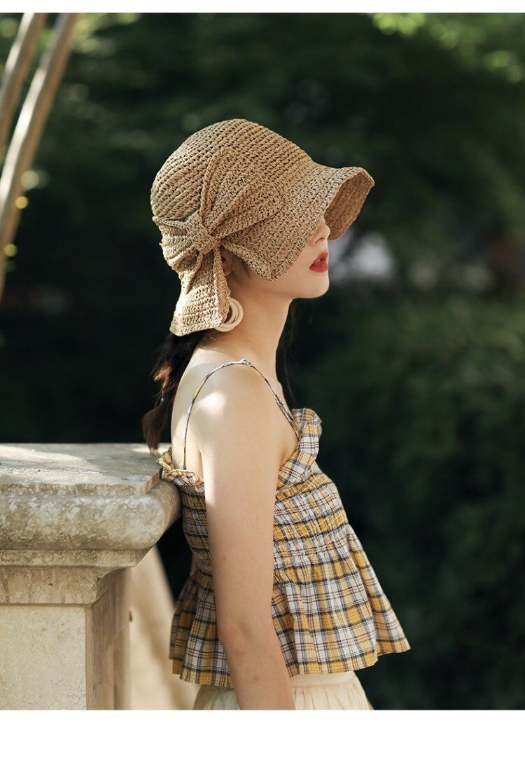 Strå sommerhatte kvinder damer foldbar strandsolhat skyllet 1pc hat