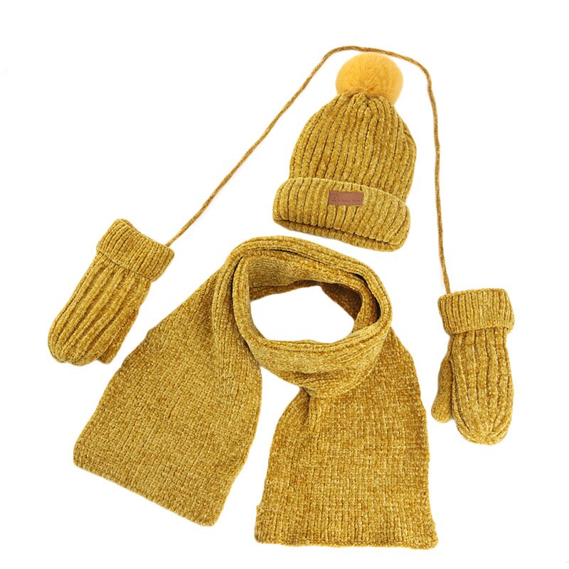 Gorro y bufanda para bebé de 1 a 5 años, traje de 3 piezas, invierno, cálido, Chenille, Slouchy, gorro y bufanda para niños y niñas, novedad
