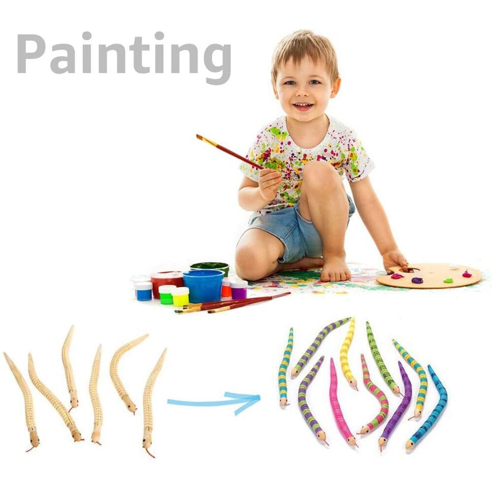 10Pcs 12 Inch Unfinished Wooden Wiggly Snakes Jointed Flexible Wooden Snake Blank Animal Model Crafts Toys for Arts