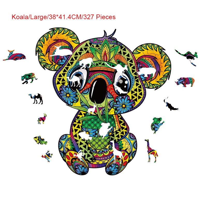 5 styles en bois dessin animé bricolage Lion Koala tigre marmotte Dragon jouet maison Puzzle pièces de Puzzle Photo murale Photo papier peint: B3