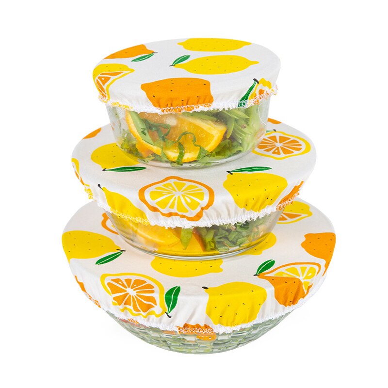 Couvercle de bol réutilisable, lavable, anti-poussière, 3 tailles/ensemble, pour garder les aliments au frais, bol, assiette, tissu, 4 motifs de fruits en option: Lemon