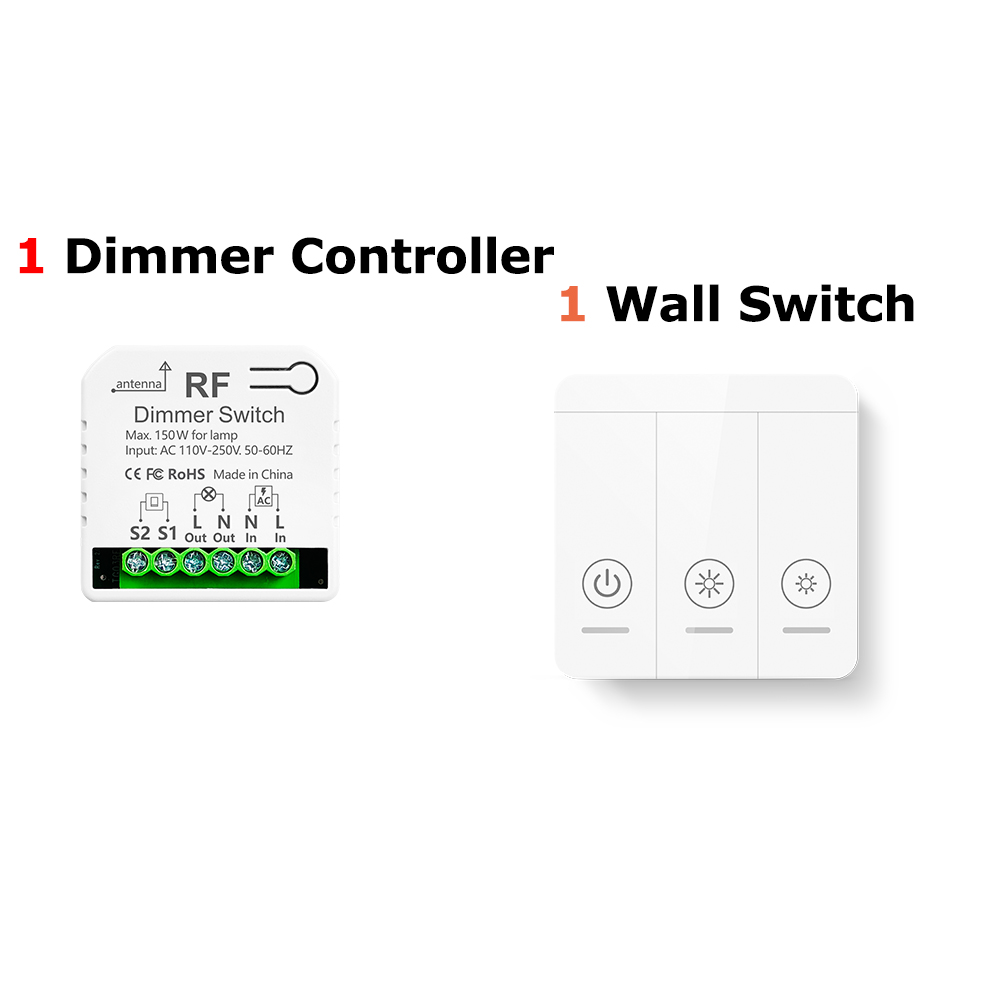 433MHz Wireless Dimmer Controller 110V 220V 150W for LED and 86 Wireless Wall Switch and Wireless Remote Control Transmit 50m: Blue