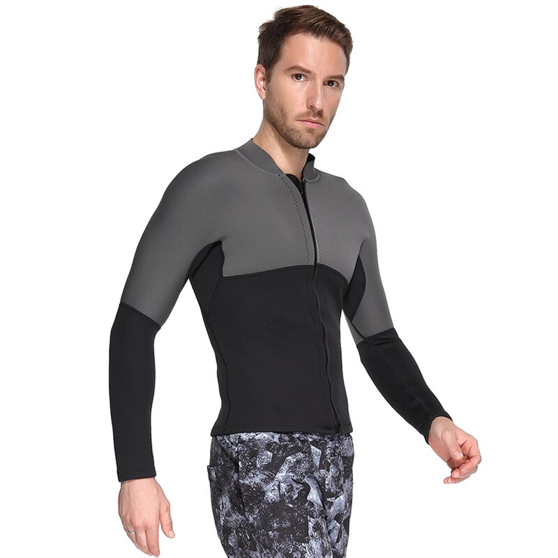 Mens 3mm Neoprene Wetsuit Jacket Long Sleeve Front Zipper Canoe Kayak Surfing Diving Suit Rash Guard Diving Suit Top Adult