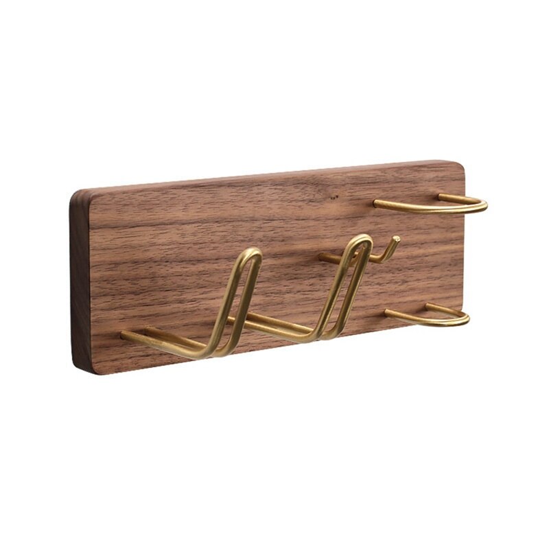 Solid Wood Hair Dryer Holder Wall Mounted Multi-Function Bathroom Rack Shaver Holder Toothbrush Holder Plug Rack