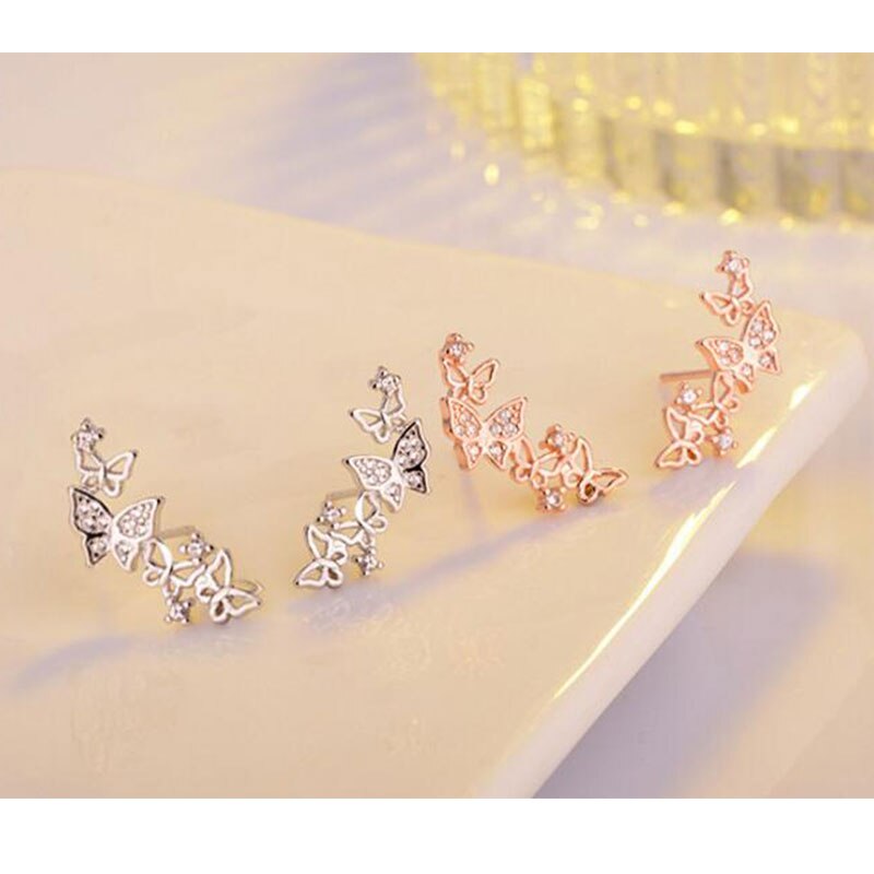 Anenjery argent couleur offre spéciale coréen noeud papillon Zircon boucles d'oreilles pour les femmes pendientes Oorbellen Brincos S-E355