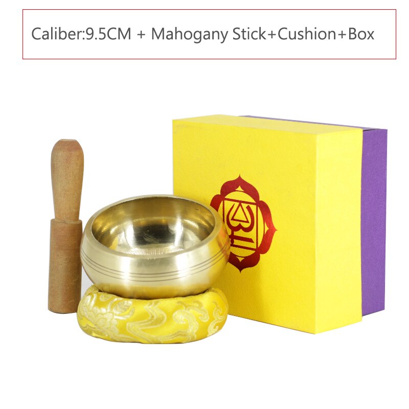 Tibet Singing Blows hecho a mano en Nepal Buddha Brahma rito con Mazo y cojín de seda terapia cobre Chime meditación sonido Yoga: 9.5CM Whole Set