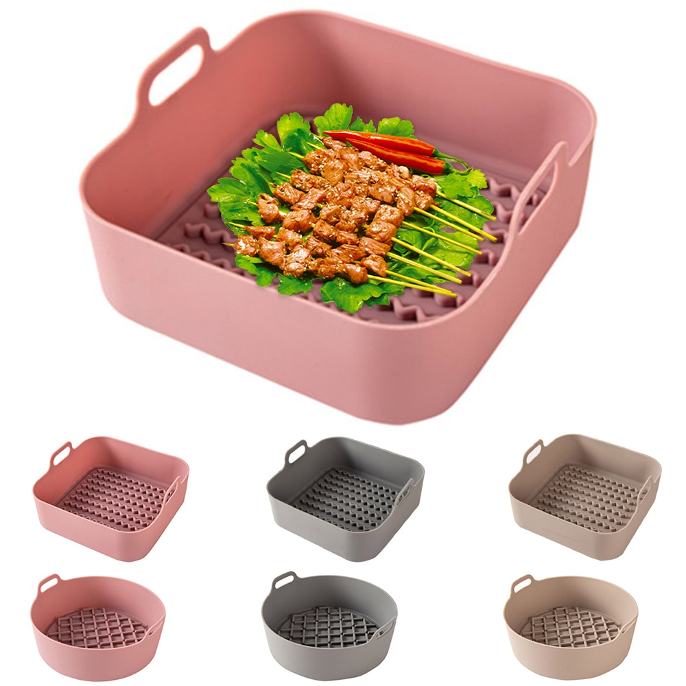 AirFryer Silicone Pot Baking Replacement Square Tray Air Fryer Oven Heating Basket Pan Mat Reusable Kitchen Fryer Accessories