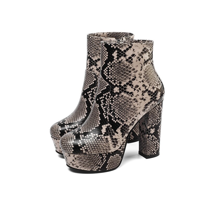 Fedonas dierenprint microvezel leren dames enkellaarsjes met rits superhoge hakken platform feestschoenen dames korte laarzen: Xingse / 3