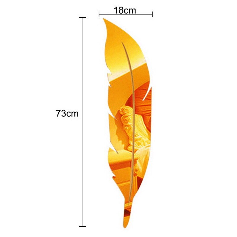 DIY pióro pióropusz 3D lustro naklejka ścienna do sztuka do salonu winyl do wystroju wnętrz naklejka naklejka akrylowa Mural tapeta z dekorem: gold 18x73cm