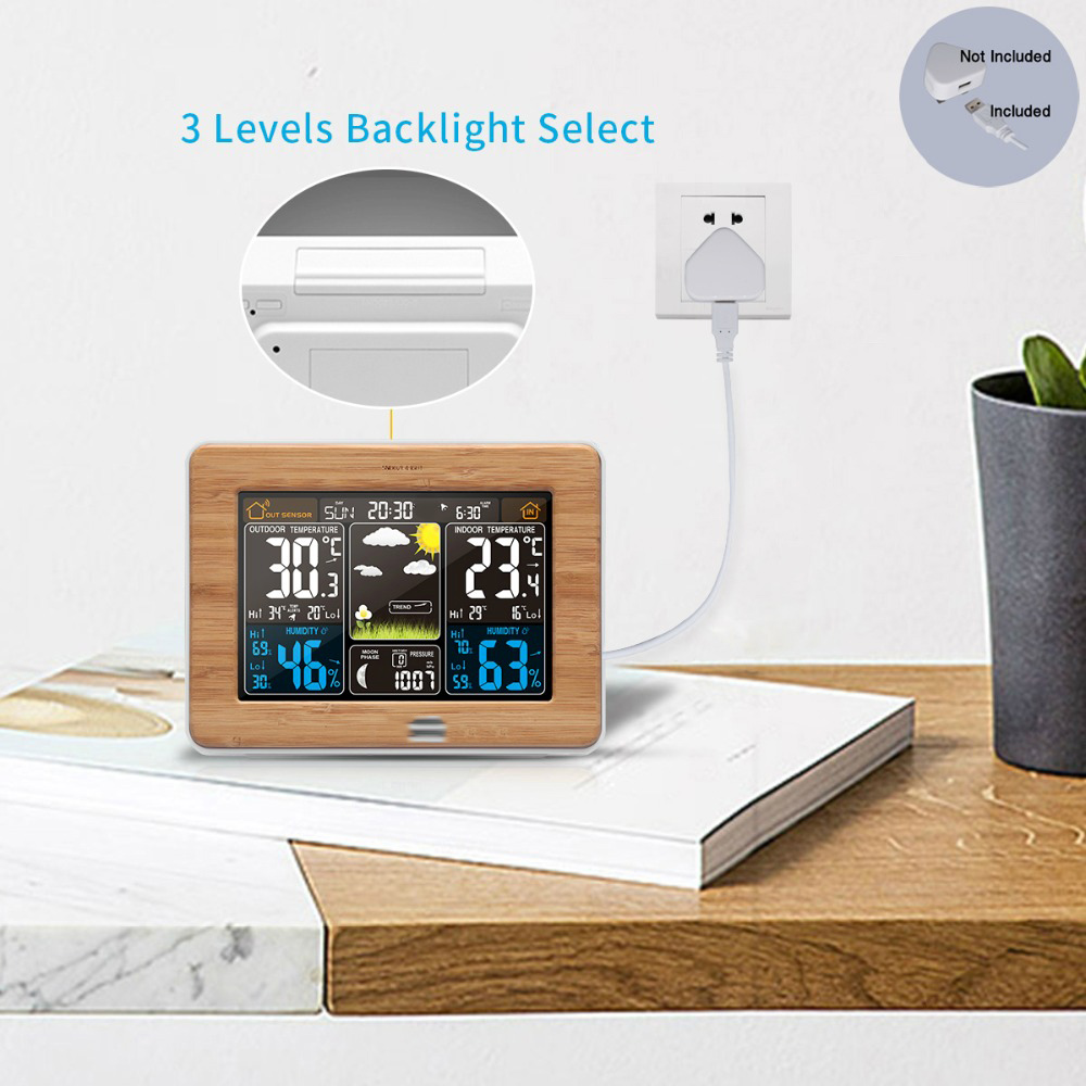 Lcd digital trådlös hem väderstation väckarklocka elektronisk termometer hygrometer sensor barometer dekoration
