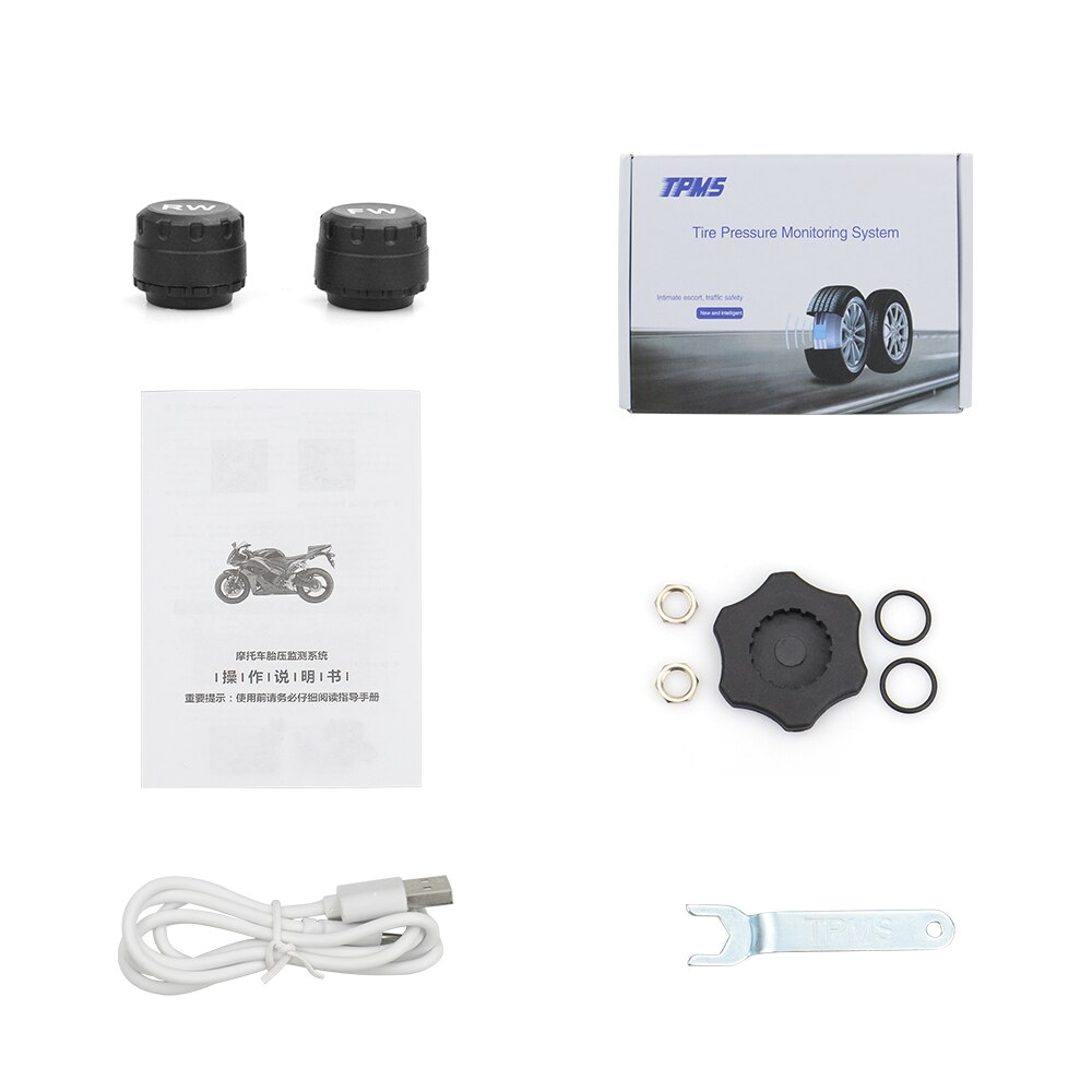 Originla Motorcycle TPMS Motor Tire Pressure Tyre Temperature Monitoring Monitor Alarm System with 2 External Sensors USB Solar