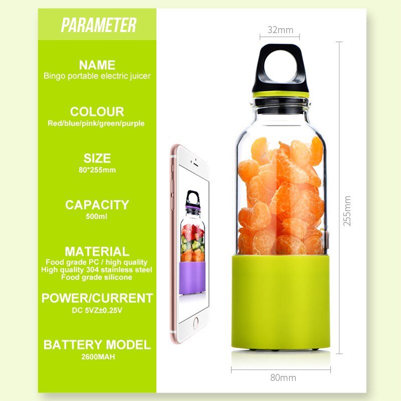 500ml draagbare oplaadbare blender elektrische sapcentrifuge beker groenten fruit sapmaker fles sapcentrifuge blender mixer