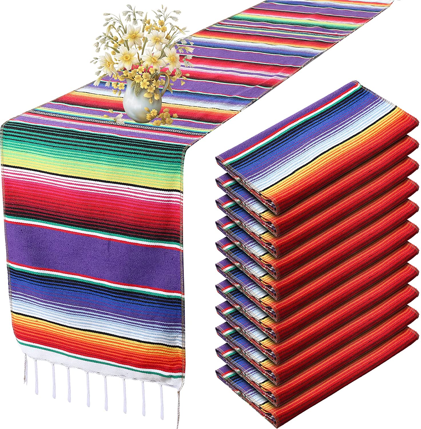 Regenbogen Tabelle Läufer Streifen Tabelle Läufer mit Quaste Mexikaner Tischdecke Pro Hochzeit Party Baumwolle Tischdecke Flagge 35x213cm