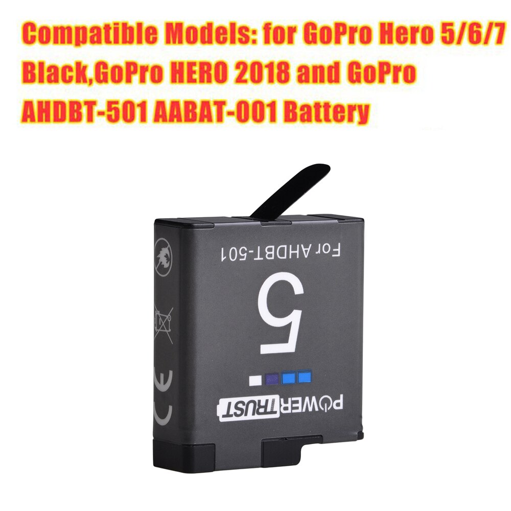 PowerTrust Batteria per GoPro Hero 5 hero 6 hero 7 /8 Nero Batterie e Triple Caricabatteria per GoPro Hero 2018 Akku Macchina Fotografica di Azione: Battery Box