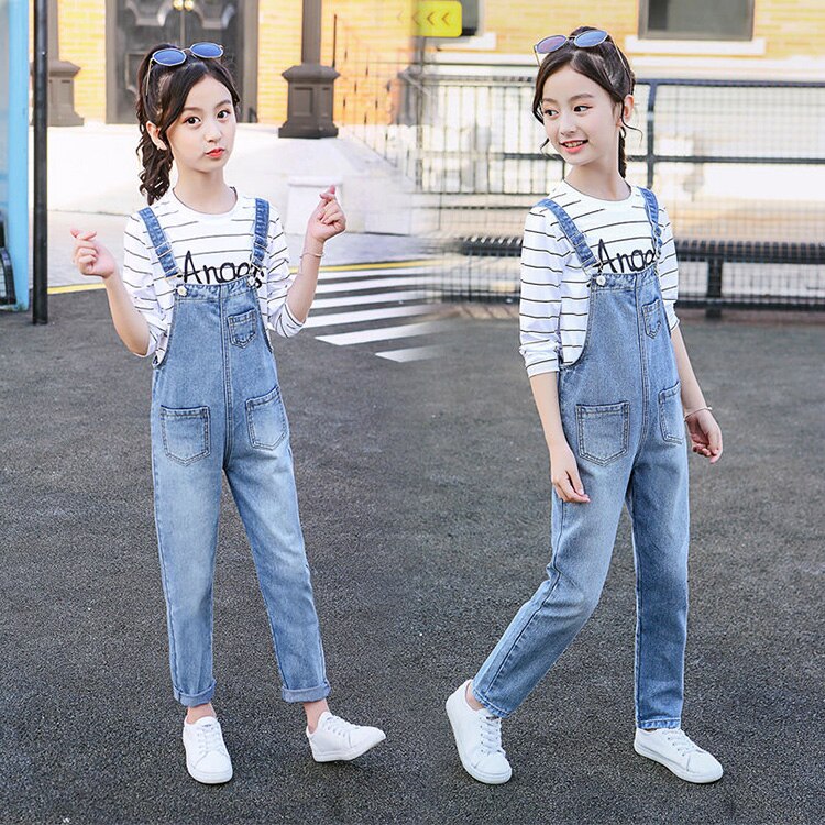 Kids Teens Girls Denim Long Jumpsuit Overalls Playsuit For Girls School Jeans Jumpsuits Romper Clothes Outfits 14 Years