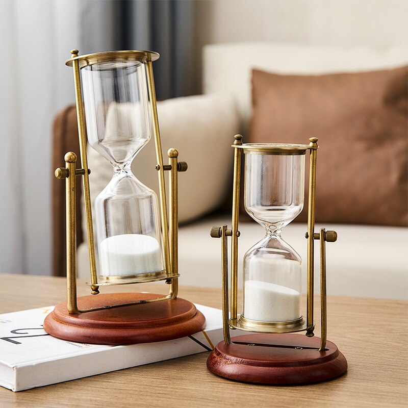 Luxury Retro Metal Time Hourglass Pendulum Timer Sand Nordic Home Decoration Wooden Hour Glass Clock Office Bookshelf Decor