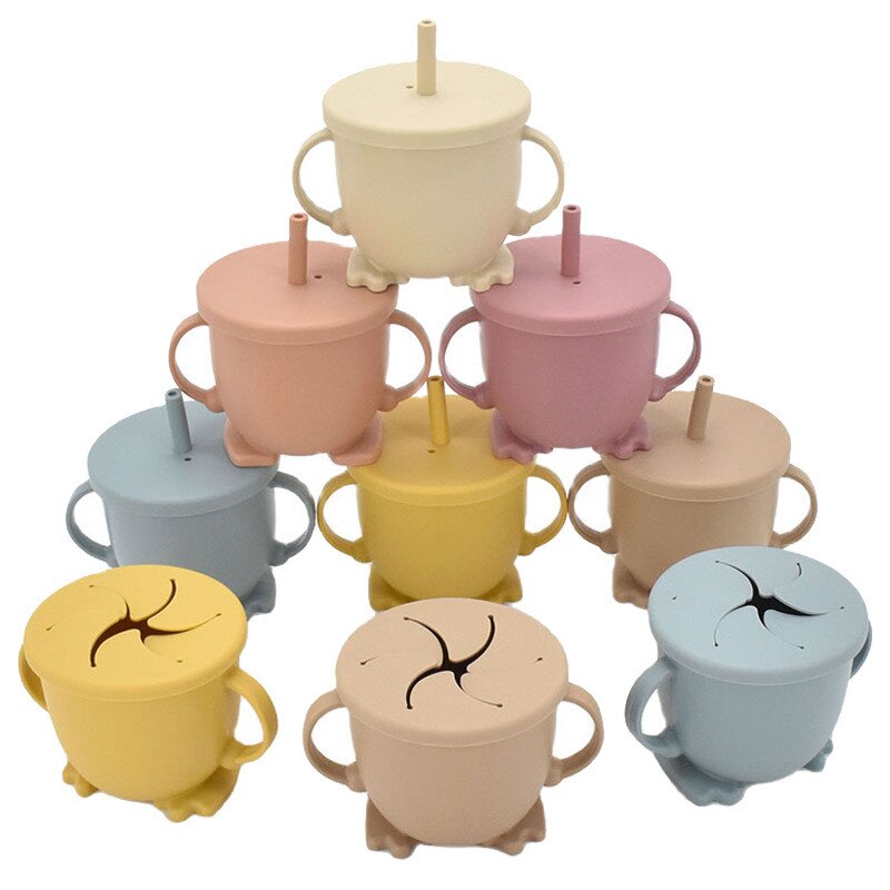 Taza de beber de paja de silicona para niños, vaso de entrenamiento infantil a prueba de salpicaduras y antideslizante, sin BPA, irrompible