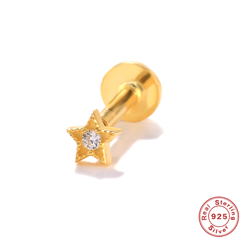 CANNER 1pc 925 Sterling Silver Tragus Piercing Stud Earrings for Women AAAAA Zircon Labret Lip Rings Cartilage Earrings Jewelry: 5