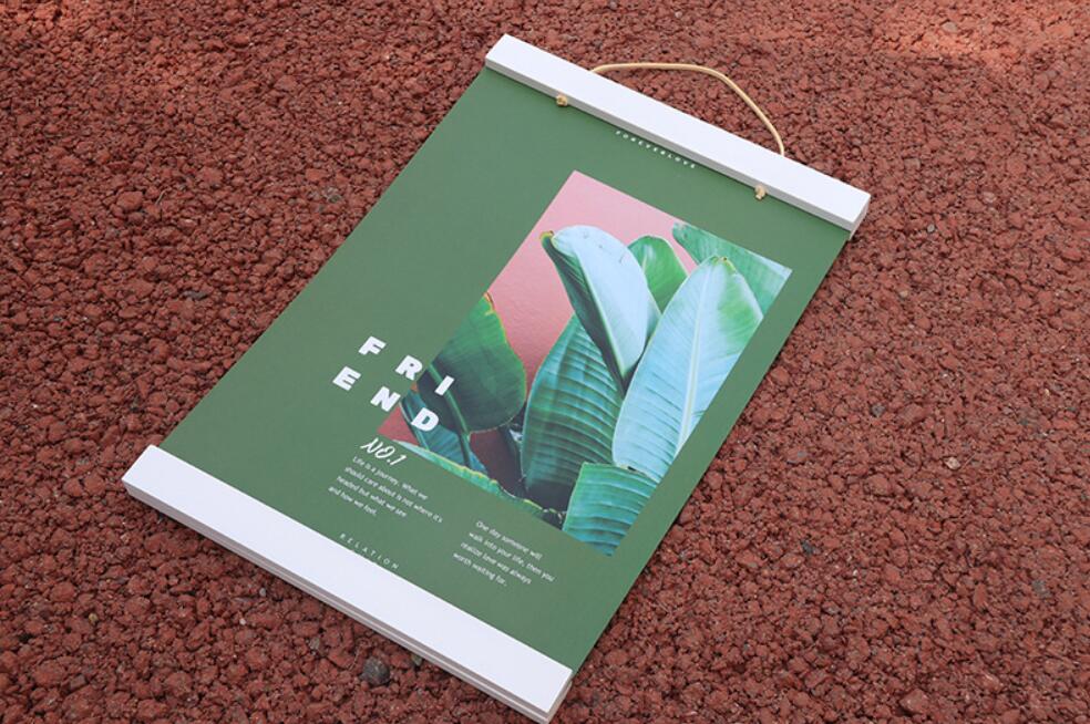 3pc Magnetic DIY Poster Frame Solid Wood Hanging Scroll Decorative Painting Rod Photo Hangers: 3pc White / 51CM