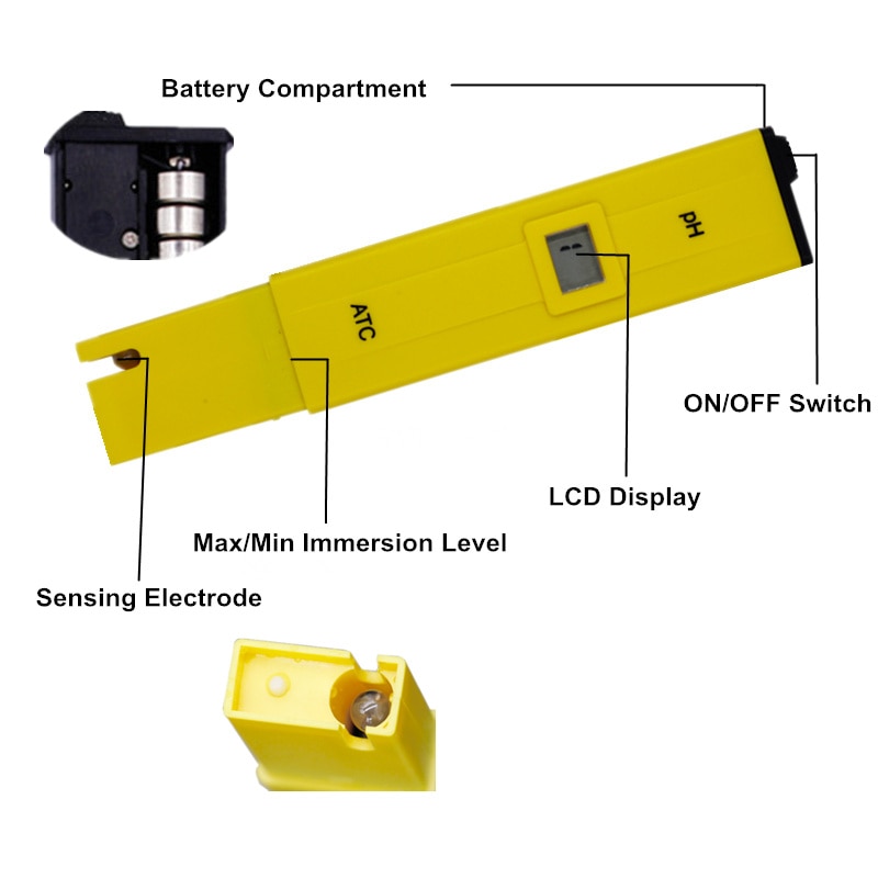 Digital PH Meter Tester TDS EC Meter Pen Temperature PH Monitor Water Analyzer for Drink Food Lab Portable with ATC