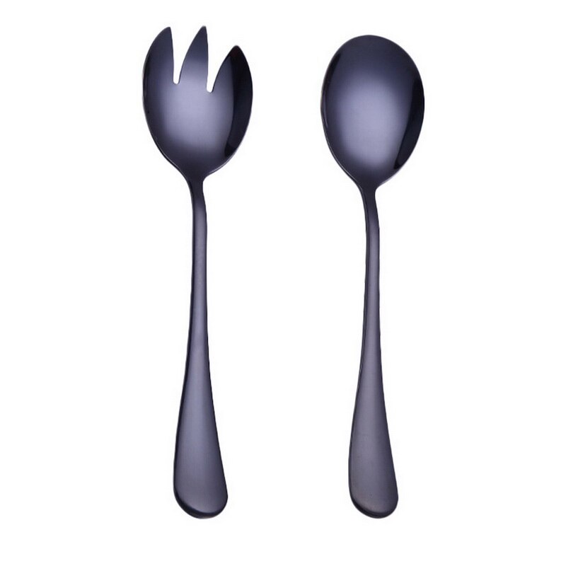 Tablewellware Gold Spoon Set steel cutlery Salad Fork Salad Spoon Stainless Steel Serving Spoon Set Unique Spoons: black spoon fork
