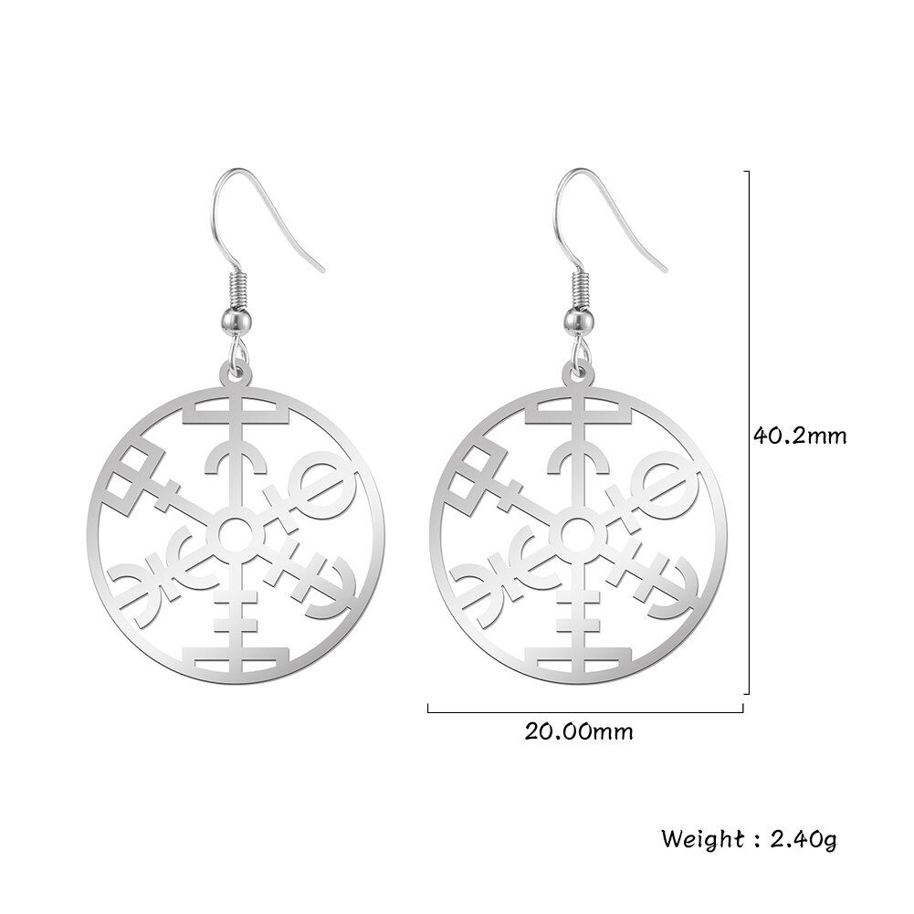 Skyrim viking kompass flower of life amulett øredobber rustfritt stål talisman dangle øredobber smykker for kvinner jenter