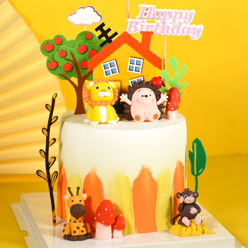 Cakelove 1pcs Party Cake Topper Cute Cartoon Animal Decor Ceramic Process Kids Baby Birthday Party Decoration Animals