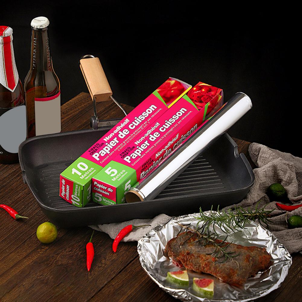 5/10M Food Grade Outdoor Bakpapier Anti-Stok Dubbelzijdige Aluminiumfolie Zaagtand Oven olie Barbecue Pad Voor Keuken