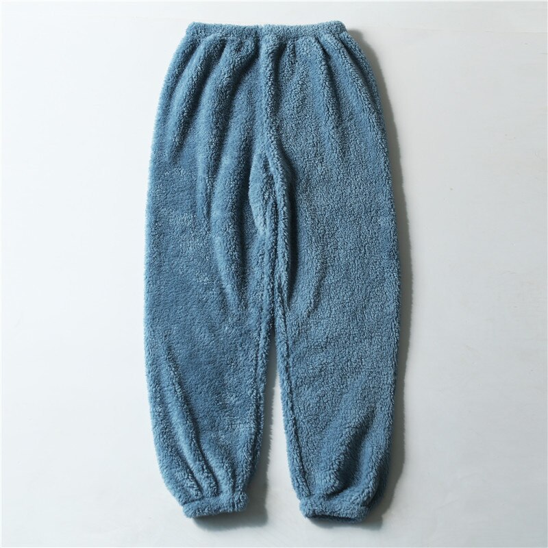 ¡Novedad de invierno! Pantalones de franela para mujer, pantalones de dormir gruesos y cálidos, pantalones de pijama para mujer, pantalones cómodos, pantalones holgados para parejas, pantalones casua: Azul cielo
