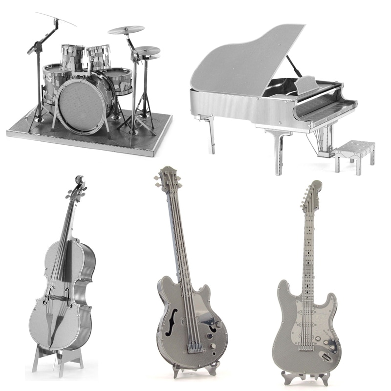 Muziekinstrument 3d metalen puzzel vleugelpiano drumstel bas viool modelbouwpakketten legpuzzel speelgoed voor kinderen