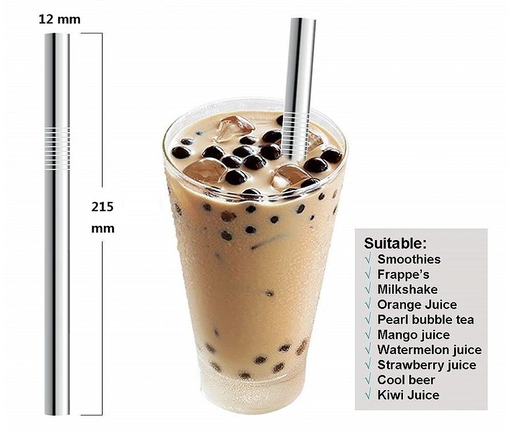 Kitchen Accessories Gadget Reusable 304 Stainless Steel Drinking Straws Metal Drinks Cup Straw With Clean Brush and bag set
