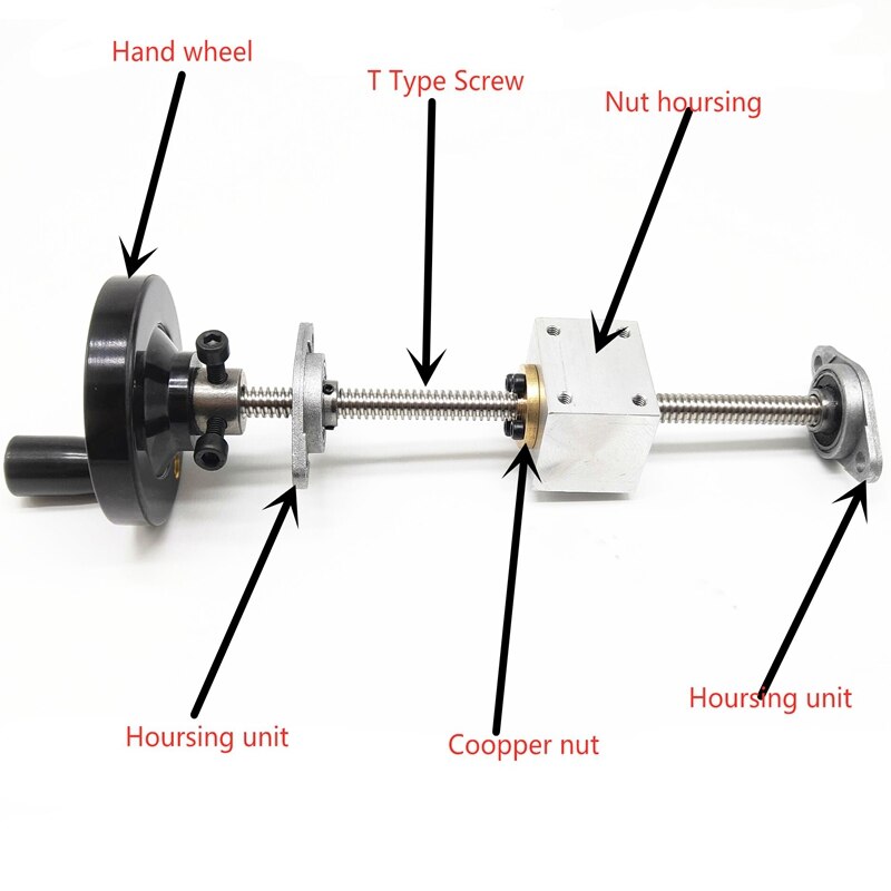 T8 jeu de vis sans fin avec roue à main trapézoïdale tige de vis: 900mm / horizontal housing