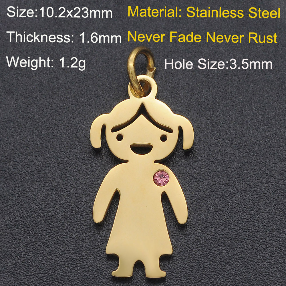 5 Stks/partij 316 Roestvrij Staal Jongen Meisje Familie Charm Hanger Dochter Bedels Voor Armband Maken Sieraden Hanger: Antique Copper Plated