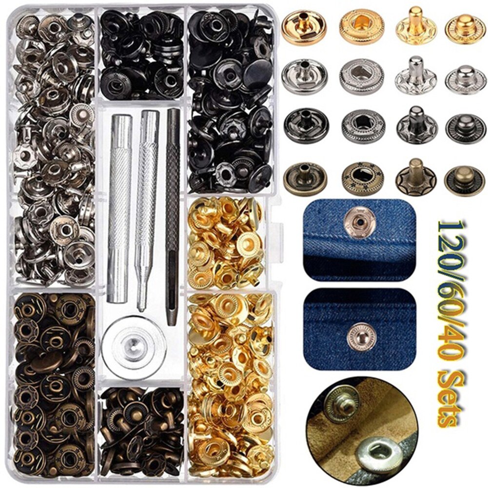 Lederen Snap Fasteners Kit,12.5Mm Metalen Knop Snaps Drukknopen, 160/240/480 Stuks Gereedschap, 4 Kleur Lederen Snaps Voor Kleding, Jassen: 60