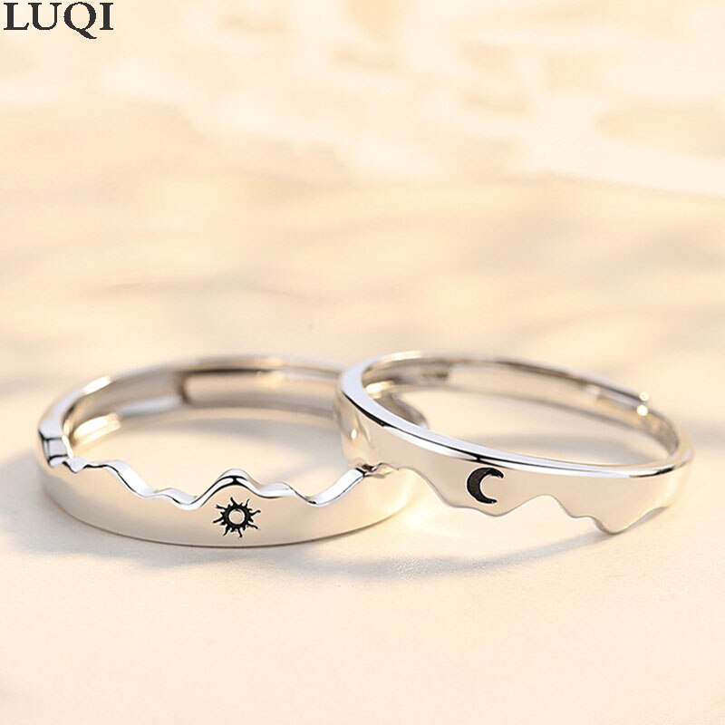 Men's and Women's S925 Silver Plated Platinum Personality Mountain Sea Sun Moon One Couple Rings JZ136