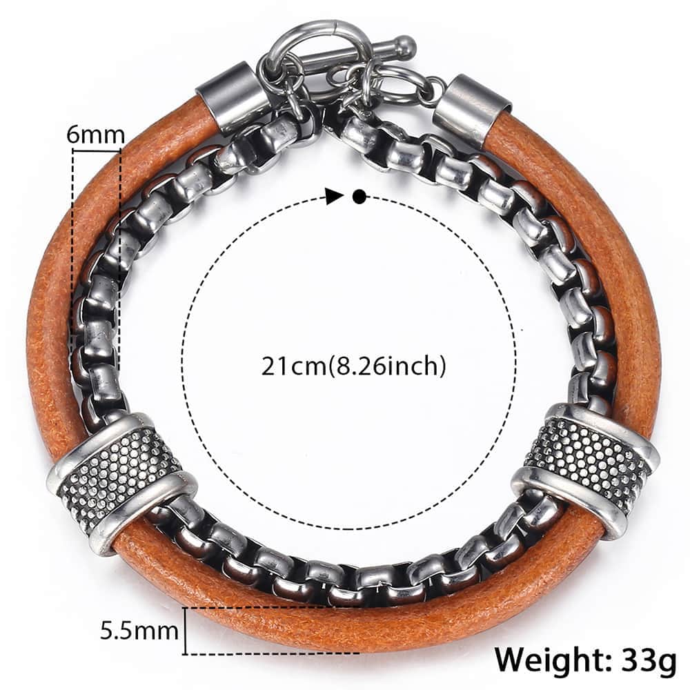 Trendsmax leren armband voor heren, roestvrijstalen schakelarmband, herenarmbanden, sieraden om te gespen, dlb 70
