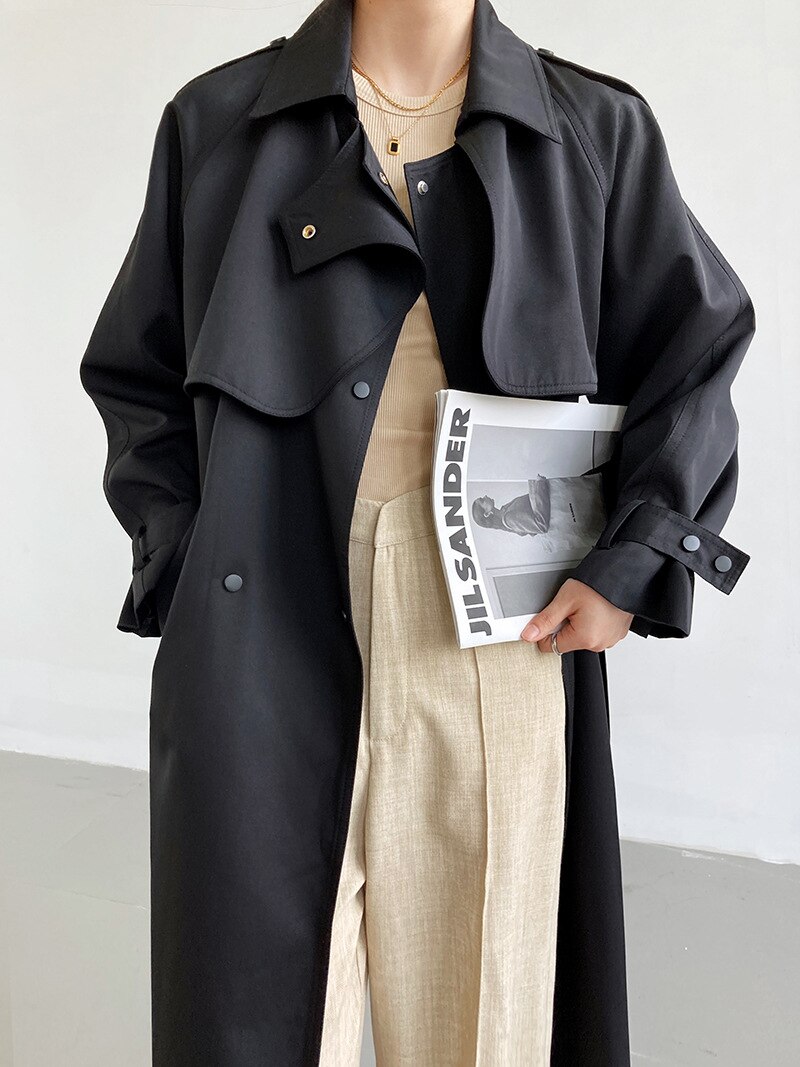 2022 En Najaar Vrouwen Mid-Length Trenchcoat Dunne Taille Modieuze Temperament Jas