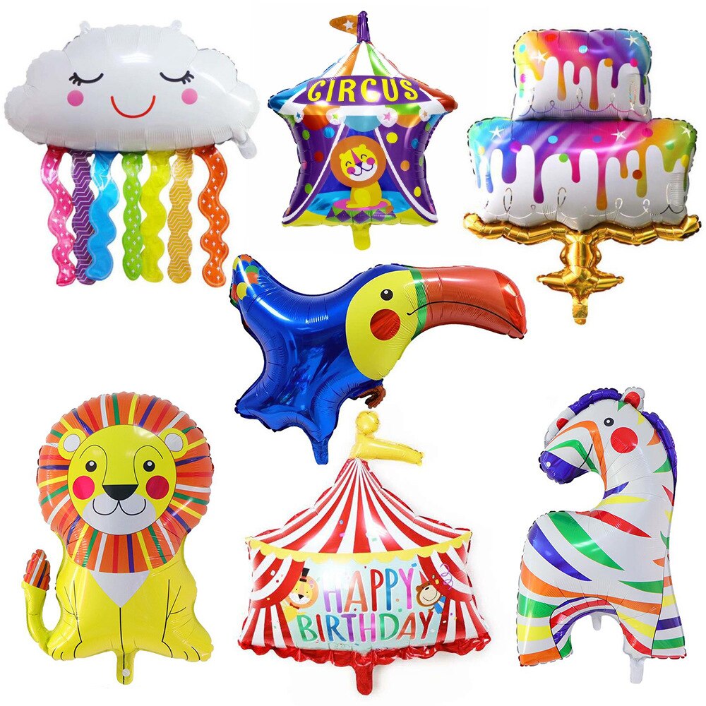 1pc färgglada unicorn tårta aluminium film ballong regnbåge tofs moln aluminium folie ballonger cirkus clown födelsedagsfest ballong