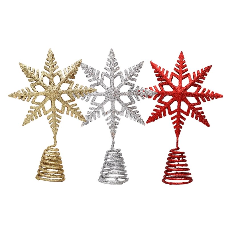 Décoration de sapin de noël, flocon de neige, étoile, or, argent, paillettes rouges, accessoires décoratifs,