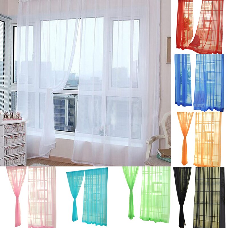 1pc ren farge bryllup glassgarn gjennomsiktig vindusskjerm ferdig gardiner hjem dekorasjon 100 x 200cm