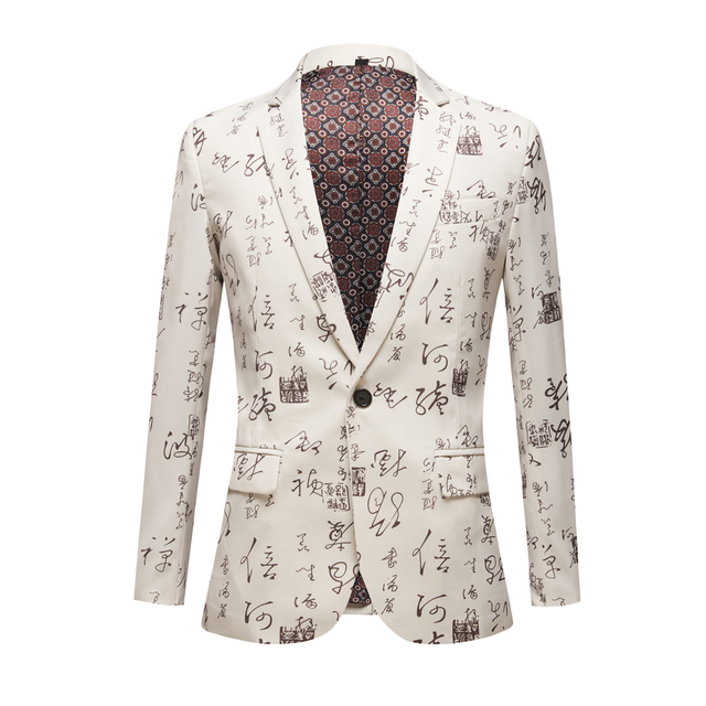 Chinese Character Calligraphy clothing Men&#39;s Spring Leisure business suit/Male printing Casual Blazers jacket Plus size: only coat / US Size 36(XS)