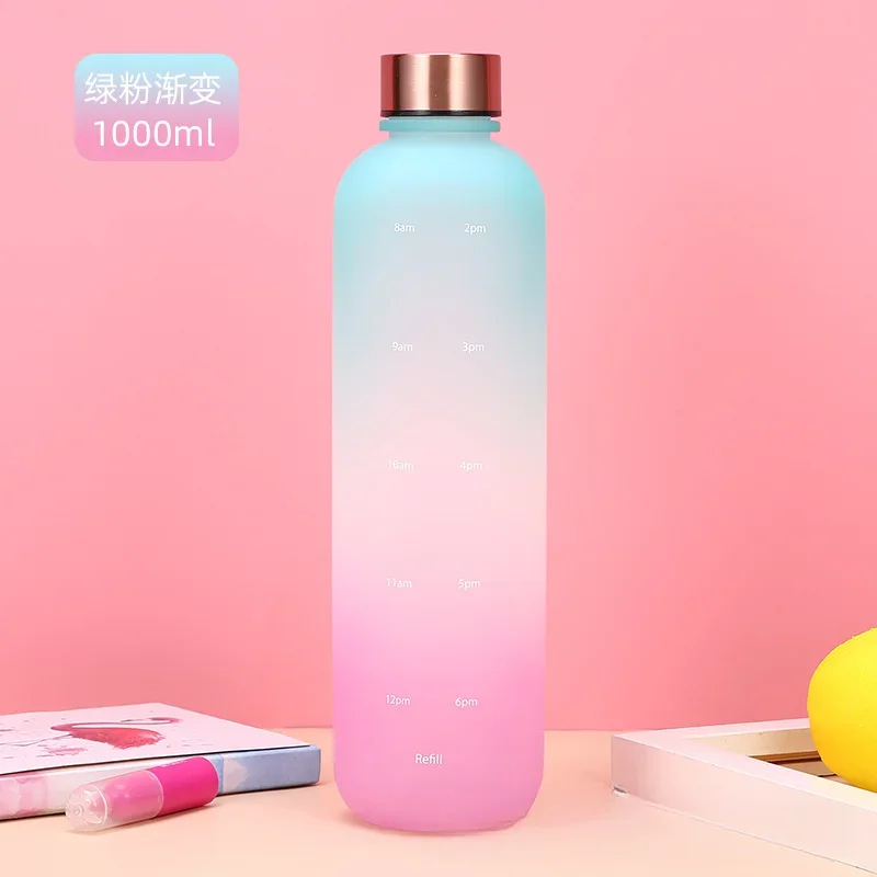 1L Waterfles met Tijdstempel BPA Gratis Herbruikbare Fitness Sport Outdoor Reizen Lekvrij Water Cup Frosted Ketel: Bruin