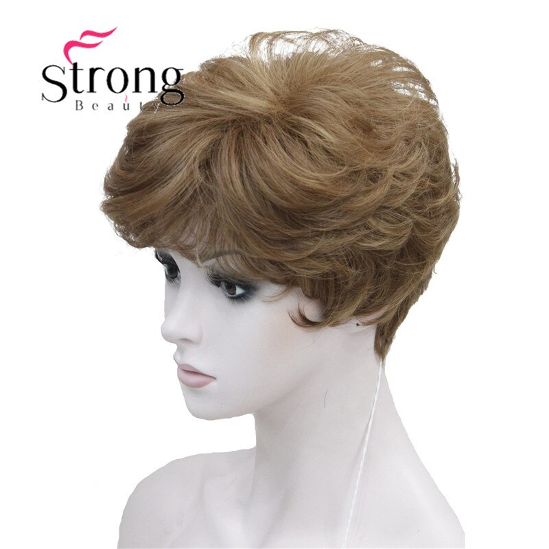 StrongBeauty Dame Frauen Kurze Syntheic Natürliche Welle Perücken Licht Braun Haar Perücke FARBE ENTSCHEIDUNGEN: 12TT26 Braun mischen