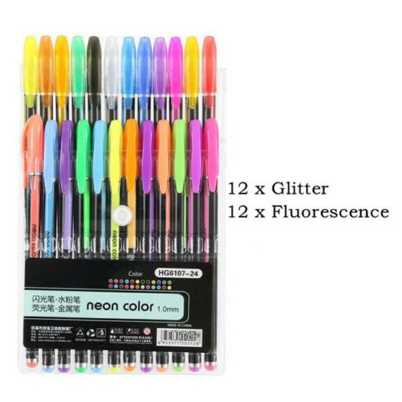 Highlighter Glitter Pen Pastels Metal Gel Pen Set for Painting Drawing USJ99: 24colour