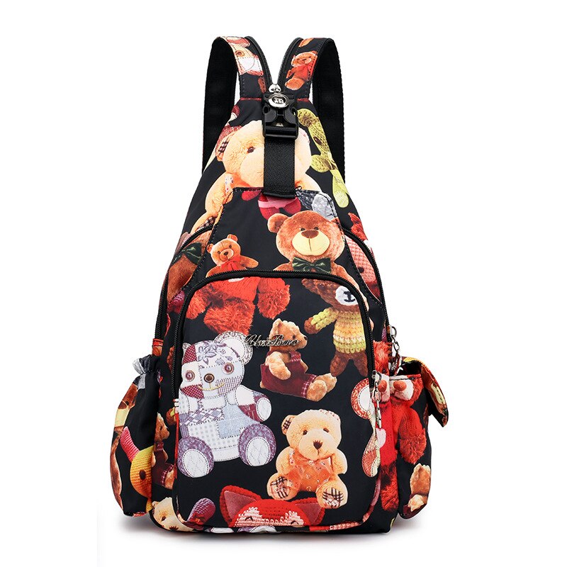 Zoete Meisjes Mode Bloemen Printing Bloem Schoudertas Dames Crossbody Tas Borst Tassen Voor Vrouwen Multifunctionele Rugzak: Bears